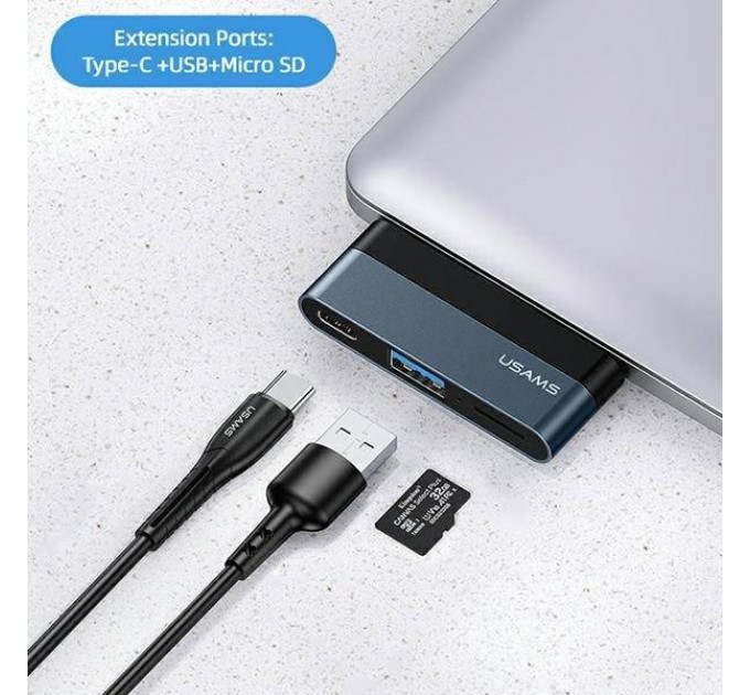 Usams Концентратор USB Type-C Usams US-SJ491 Mini HUB Black (SJ491HUB01)