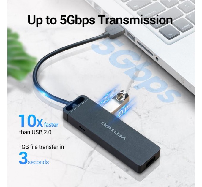 Vention Концентратор Vention 4-Port с micro USB питанием 0.15M Black (CHLBB)