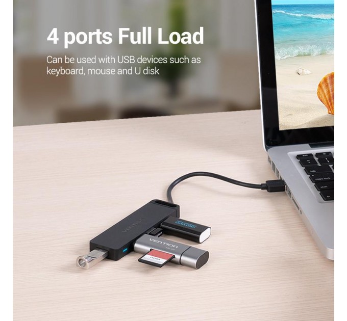 Vention Концентратор Vention 4-Port с micro USB питанием 0.15M Black (CHLBB)