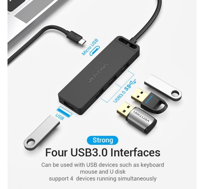 Vention Концентратор Vention 4-Port с micro USB питанием 0.15M Black (TGKBB)