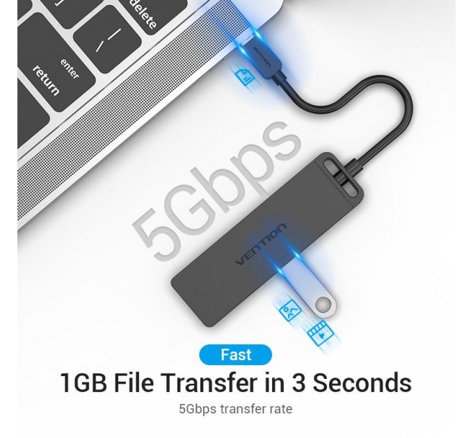 Vention Концентратор Vention 4-Port с micro USB питанием 0.15M Black (TGKBB)