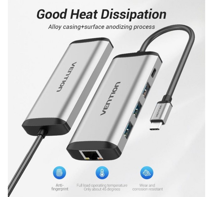 Vention Концентратор Vention USB-C 3-Port, RJ-45, PD, 0.15 m (TGDHB)