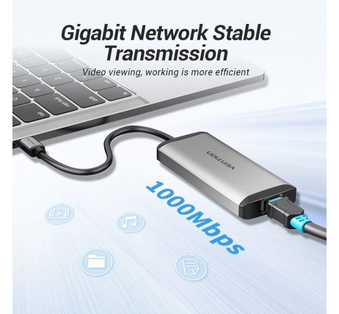 Vention Концентратор Vention USB-C 3-Port, RJ-45, PD, 0.15 m (TGDHB)