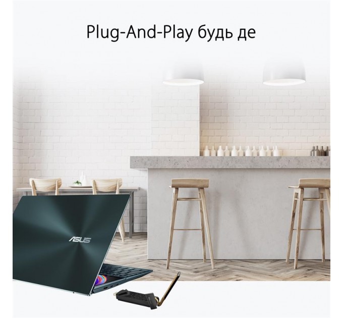 ASUS Беспроводной адаптер Asus USB-AX56W/O cradle (90IG06H0-MO0R10) (WiFi6, AX1800, Realtek, WPA3, 1xUSB 3.2, антенны: 2)