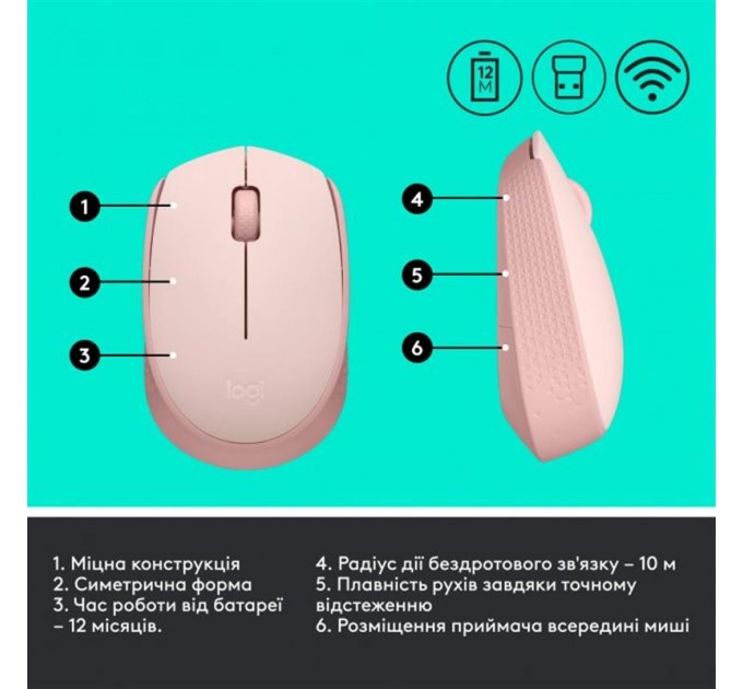 Logitech Мышь беспроводная Logitech M171 Rose (910-006865)