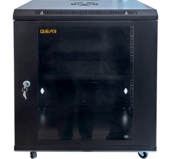GEAR Шафа настінна GEAR 12U 19'' 600x600x600 мм, + полка 19", black (GWMSN-12U-600-600)