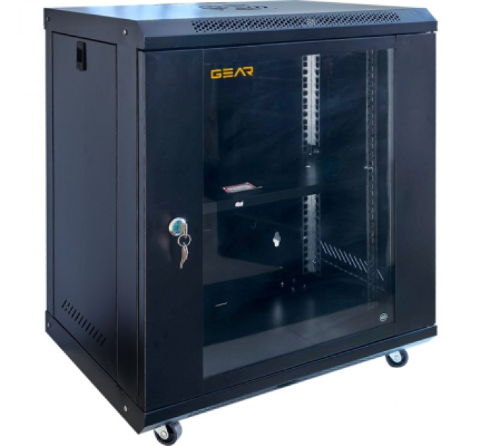GEAR Шафа настінна GEAR 12U 19'' 600x600x600 мм, + полка 19", black (GWMSN-12U-600-600)