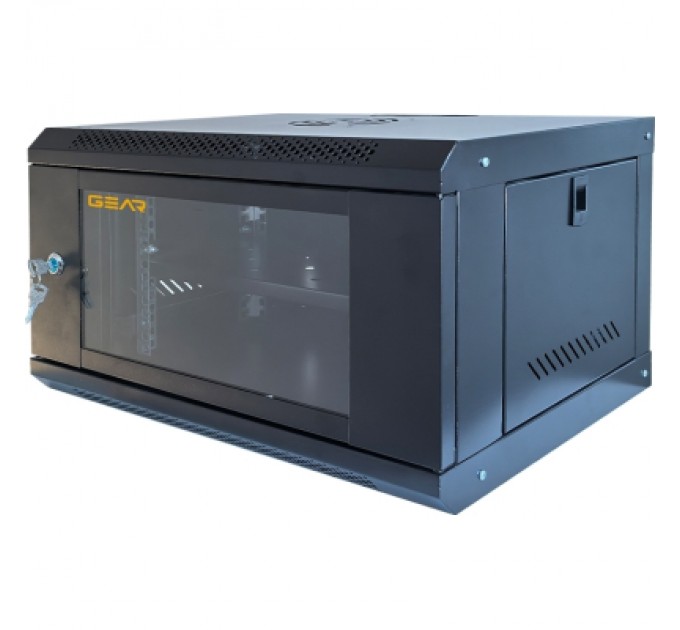 GEAR Шафа настінна GEAR 6U 19'' 600x600x300 мм, + полка 19", black (GWMSN-6U-600-600)