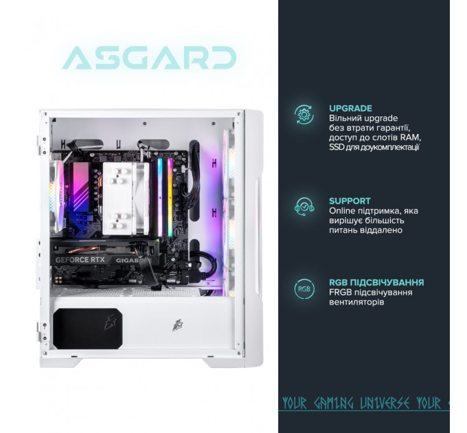 ASGARD Персональный компьютер ASGARD (I124F.16.S10.26S.1044); Intel Core i5-12400F (2.5 - 4.4 ГГц) / ОЗУ 16 ГБ / SSD 1 ТБ / NVIDIA GeForce RTX 4060 8 ГБ / без ОП / LAN / Wi-Fi / Bluetooth / Ubuntu / белый