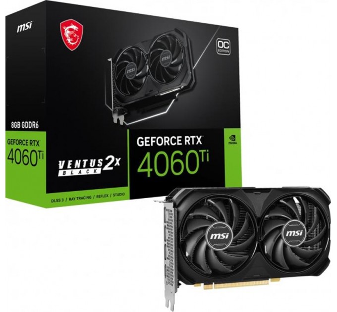 MSI Видеокарта GF RTX 4060 Ti  8GB GDDR6 Ventus 2X Black OC MSI (GeForce RTX 4060 Ti VENTUS 2X BLACK 8G OC)
