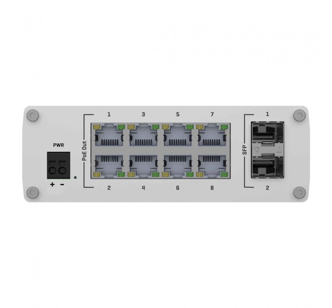 Teltonika Коммутатор Teltonika TSW200 (TSW200000010) (industrial, unmanaged, 8xGE PoE+, 2xSFP, IP30, ALU Case,  2 pin industrial DC, max PoE 240W)