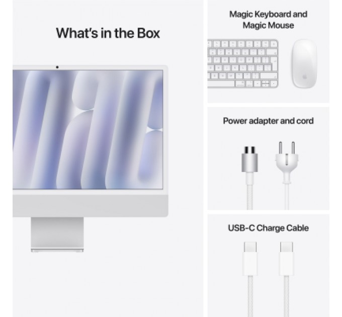 Apple Комп'ютер Apple 24" iMac Retina 4.5K / Apple M4 (8-c/CPU, 8-c/GPU), 16, 256, Silver (MWUC3UA/A)