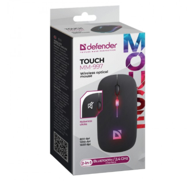 Defender Мишка Defender Touch MM-997 Silent Wireless RGB Black (52997)