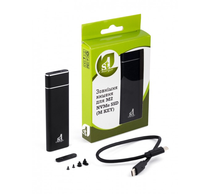 1StCharger Зовнішня кишеня 1StCharger для M2 NVMe PCIe SSD Type C 10Gbps Black (M2E.01.NVME.Black)