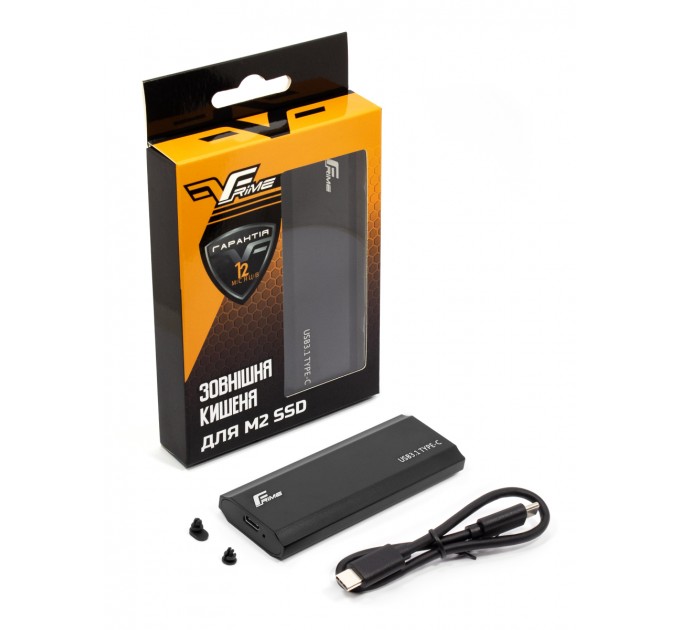 Frime Внешний карман Frime M.2 NVMe PCIe, USB 3.2 Type-C, Metal, Black (FHE300.M2UC)