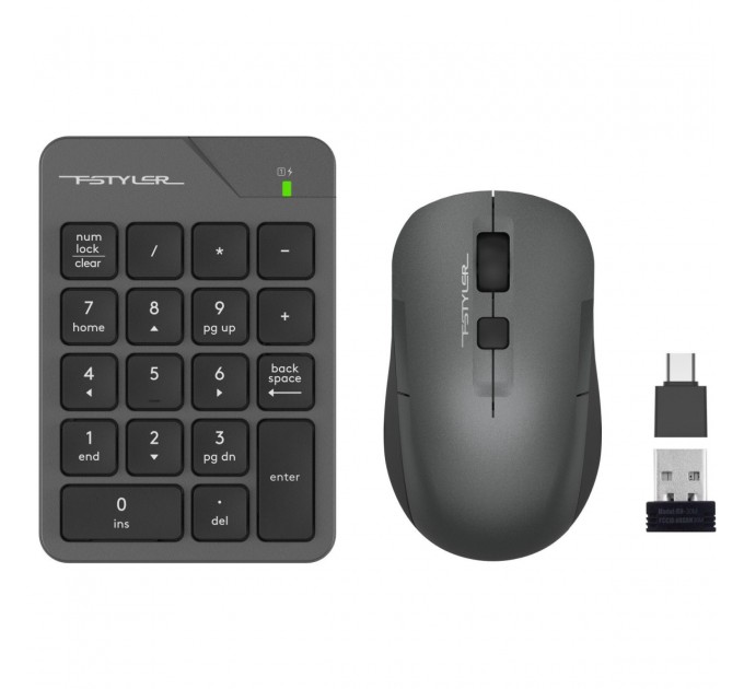 A4Tech Комплект (клавиатура цифровая, мышь) беспроводной Fstyler FG1600C Air2 Grey