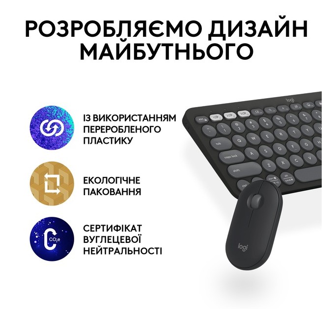 Logitech Комплект (клавиатура, мышь) беспроводной Logitech Pebble 2 Combo Graphite (920-012239)