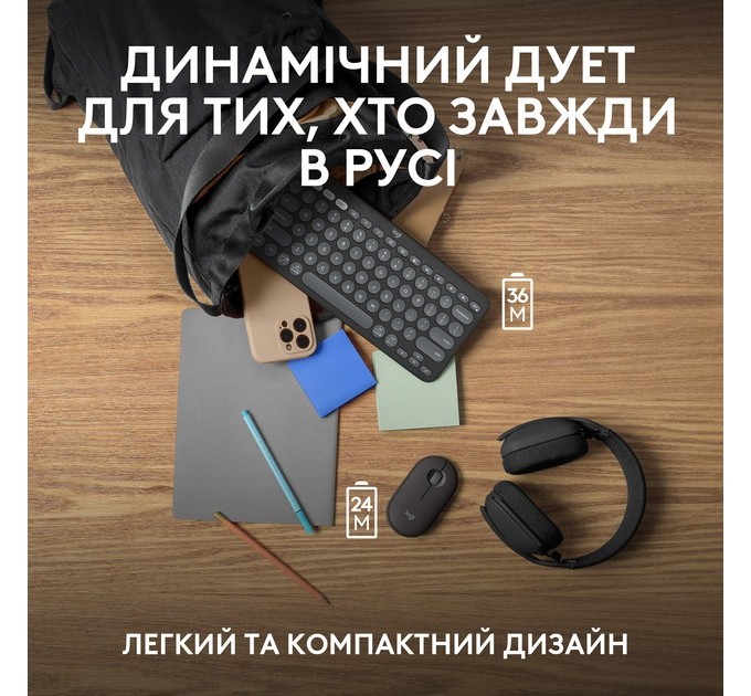 Logitech Комплект (клавиатура, мышь) беспроводной Logitech Pebble 2 Combo Graphite (920-012239)