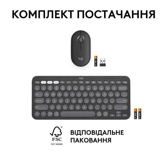 Logitech Комплект (клавиатура, мышь) беспроводной Logitech Pebble 2 Combo Graphite (920-012239)