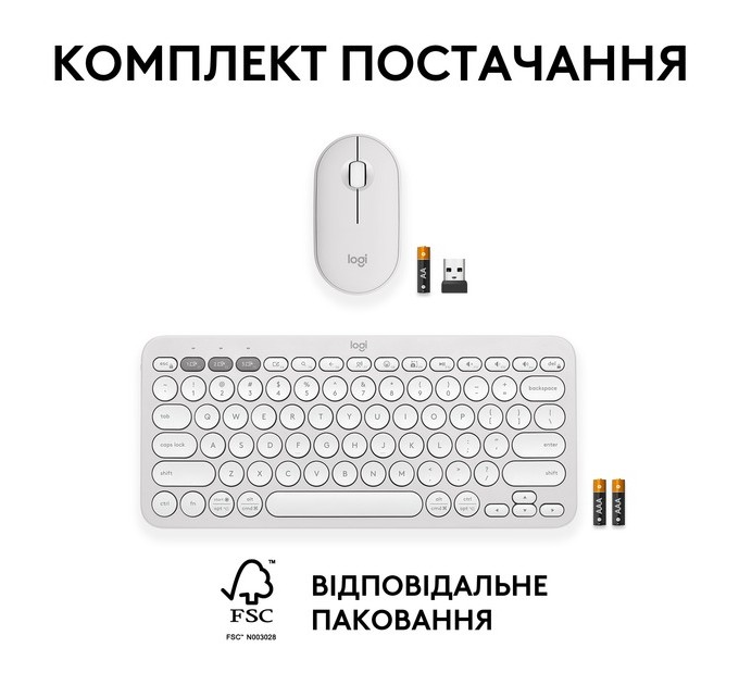 Logitech Комплект (клавиатура, мышь) беспроводной Logitech Pebble 2 Combo White (920-012240)