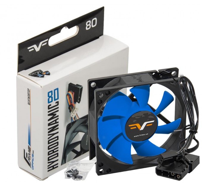 Frime Вентилятор Frime (FBF80HB3) 80x80x25мм, 3pin+Molex, Black/Blue