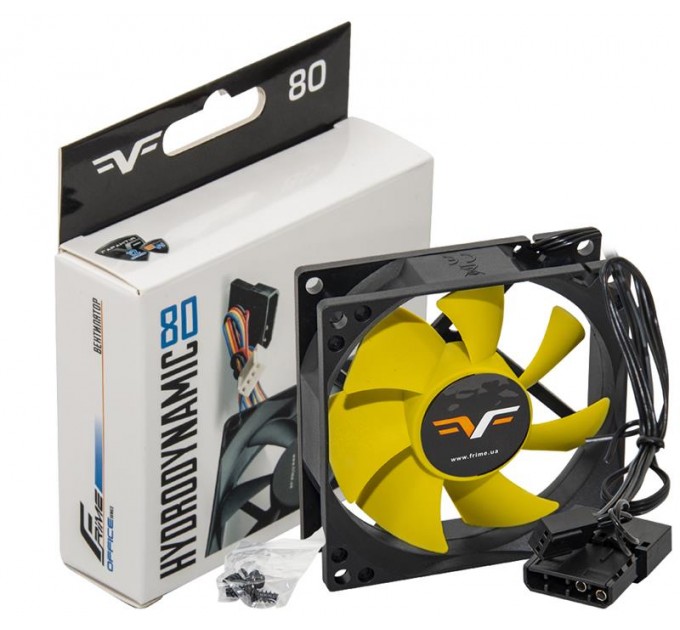 Frime Вентилятор Frime (FYF80HB3) 80x80x25мм, 3pin+Molex, Black/Yellow