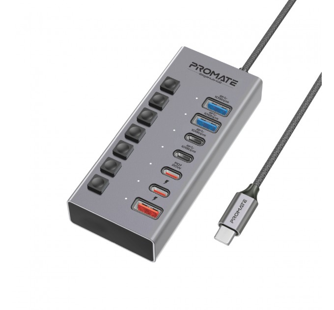 Promate Концентратор USB Type-C Promate Gegahub-10G 7 in 1 Grey (gegahub-10g)