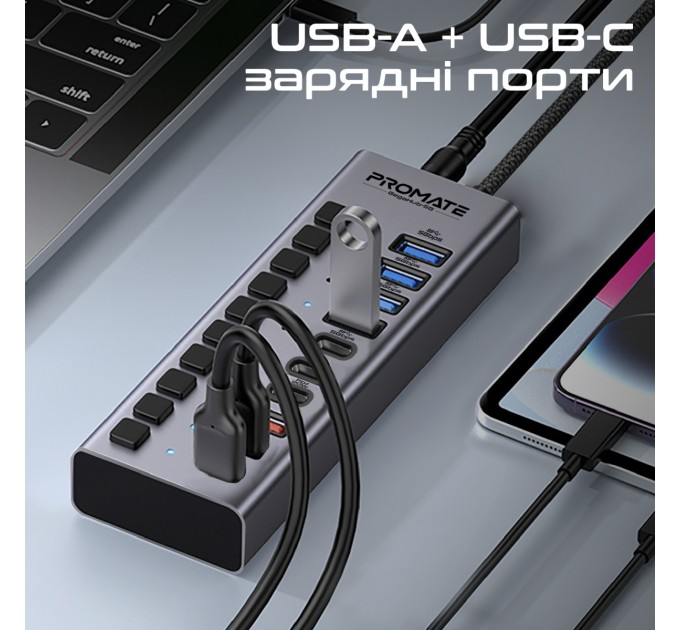 Promate Концентратор USB Type-C Promate Gegahub-5G 10 in 1 Grey (gegahub-5g)