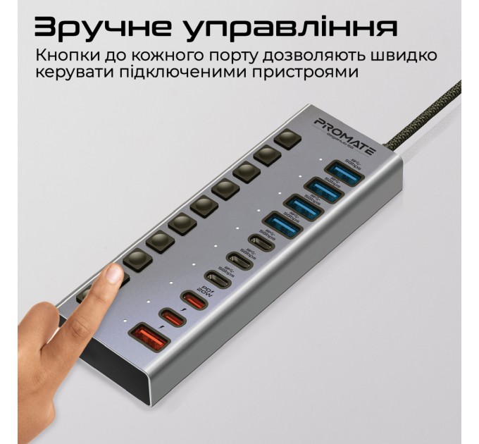 Promate Концентратор USB Type-C Promate Gegahub-5G 10 in 1 Grey (gegahub-5g)