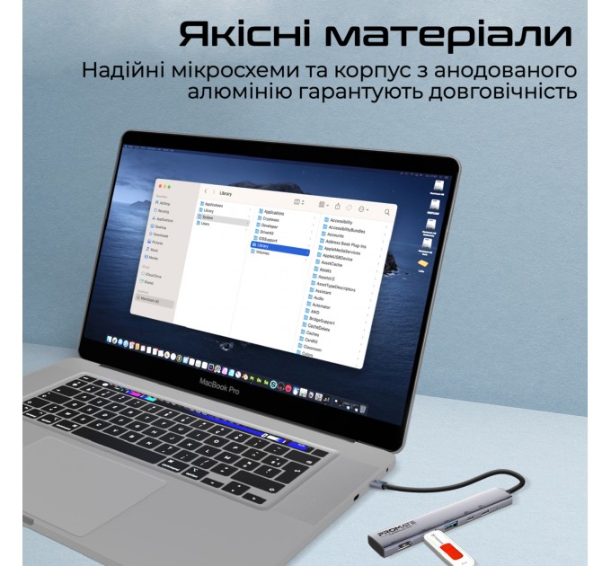 Promate Концентратор USB Type-C Promate LinkHub-5x 5 in 1 Grey (linkhub-5x)