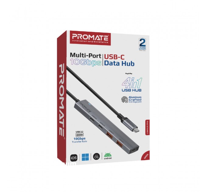 Promate Концентратор USB Type-C Promate LiteHub-Pro 4 in 1 Grey (litehub-pro)