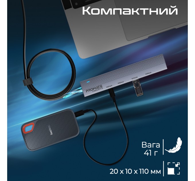 Promate Концентратор USB Type-C Promate LiteHub-Pro 4 in 1 Grey (litehub-pro)