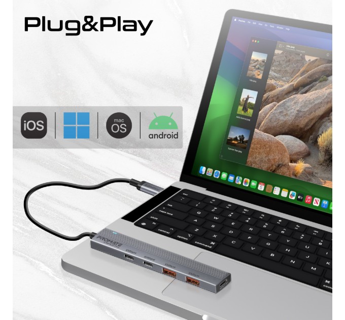 Promate Концентратор USB Type-C Promate LiteHub-Pro 4 in 1 Grey (litehub-pro)