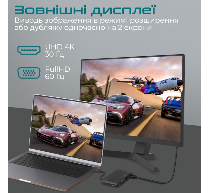 Promate Концентратор USB Type-C Promate MediaHub-C6 6 in 1 Black (mediahub-c6.black)