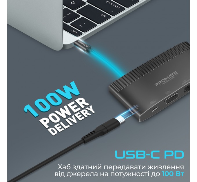 Promate Концентратор USB Type-C Promate MediaHub-C6 6 in 1 Black (mediahub-c6.black)