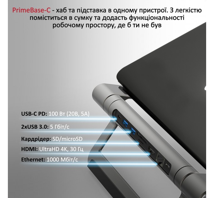 Promate Концентратор USB Type-C Promate PrimeBase-C 9 in 1 Grey (primebase-c.grey)