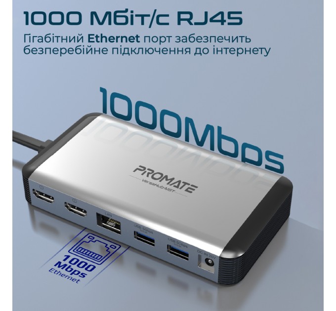 Promate Концентратор USB Type-C Promate VersaHub 13 in 1 Grey (versahub-mst.grey)