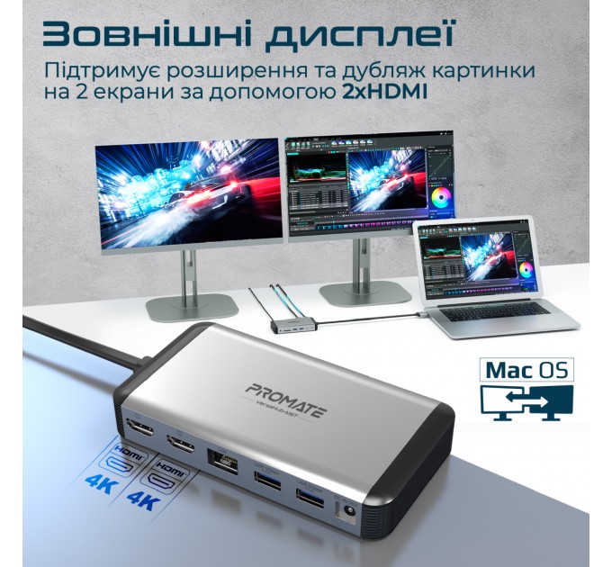 Promate Концентратор USB Type-C Promate VersaHub 13 in 1 Grey (versahub-mst.grey)