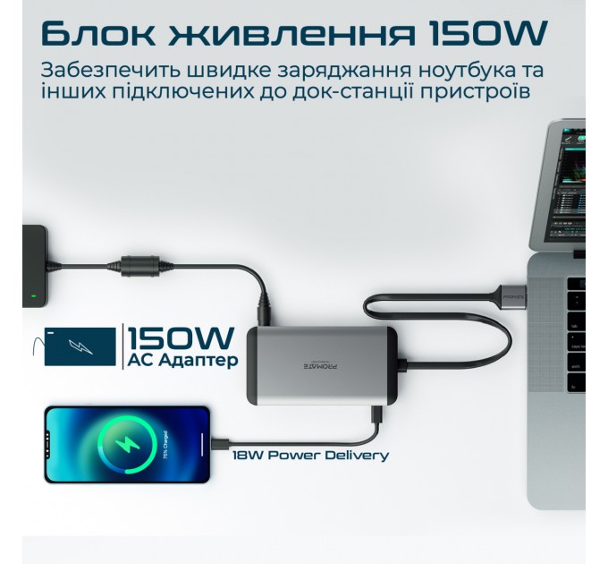 Promate Концентратор USB Type-C Promate VersaHub 13 in 1 Grey (versahub-mst.grey)