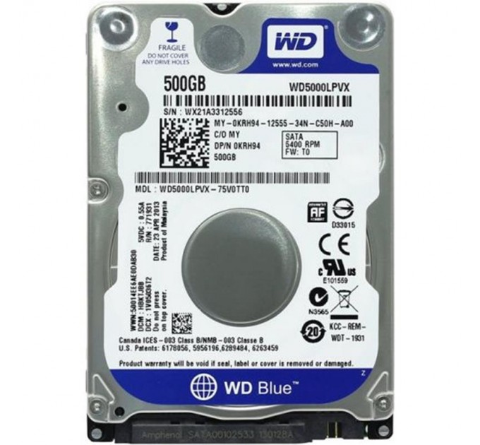 WD_ Накопичувач HDD 2.5" SATA  500GB WD, 8Mb, 5400rpm (WD5000LPVX) Ref