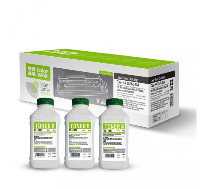ColorWay Картридж CW (CW-H435/436M/TH-1005) HP LJ P1005/1006/Canon LBP3010 (Canon 712/713/725/CB435A/CB436A/CE285A) + Тонер (TH-1005) 3х60г
