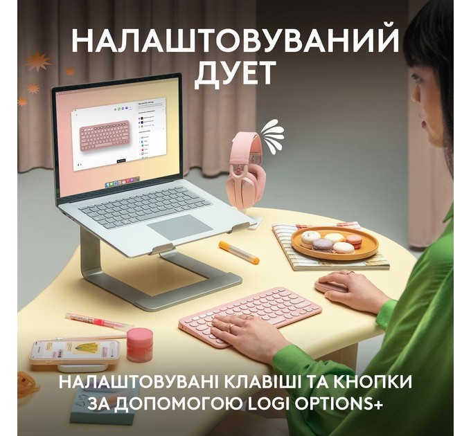 Logitech Комплект (клавіатура, миша) бездротовий Logitech Pebble 2 Combo Rose (920-012241)