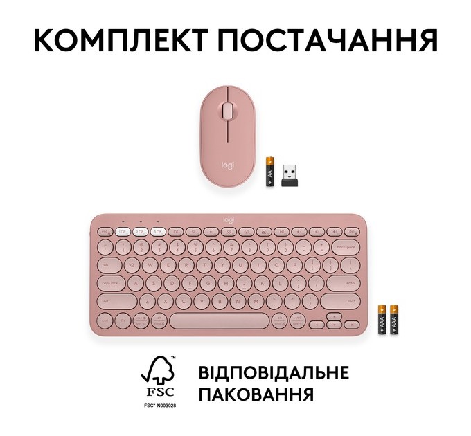 Logitech Комплект (клавіатура, миша) бездротовий Logitech Pebble 2 Combo Rose (920-012241)