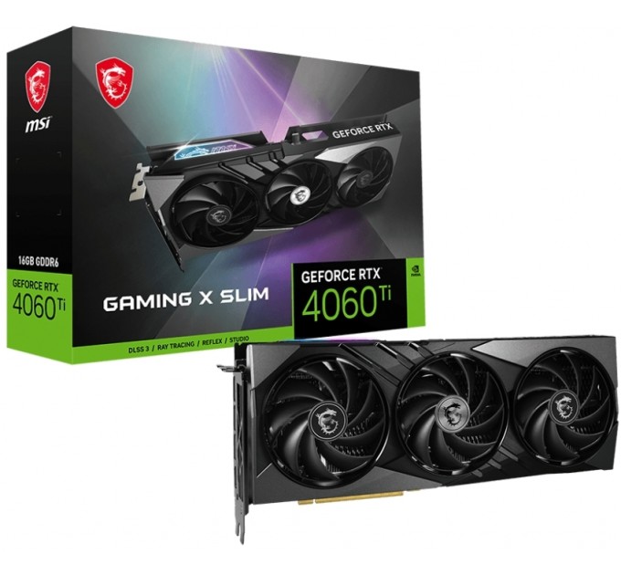 MSI Відеокарта GF RTX 4060 Ti 16GB GDDR6 Gaming X Slim MSI (GeForce RTX 4060 Ti GAMING X SLIM 16G)