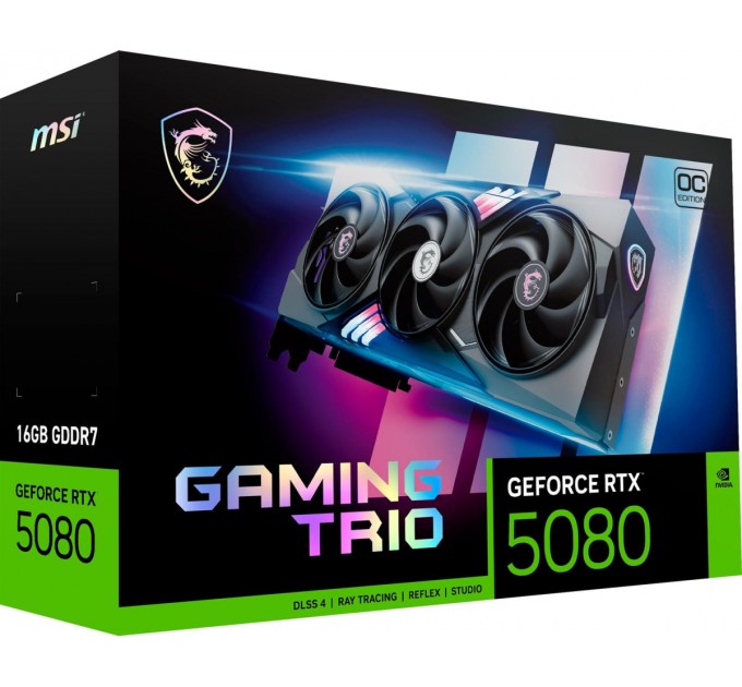 MSI Відеокарта GF RTX 5080 16GB GDDR7 Gaming Trio OC MSI (GeForce RTX 5080 16G GAMING TRIO OC)