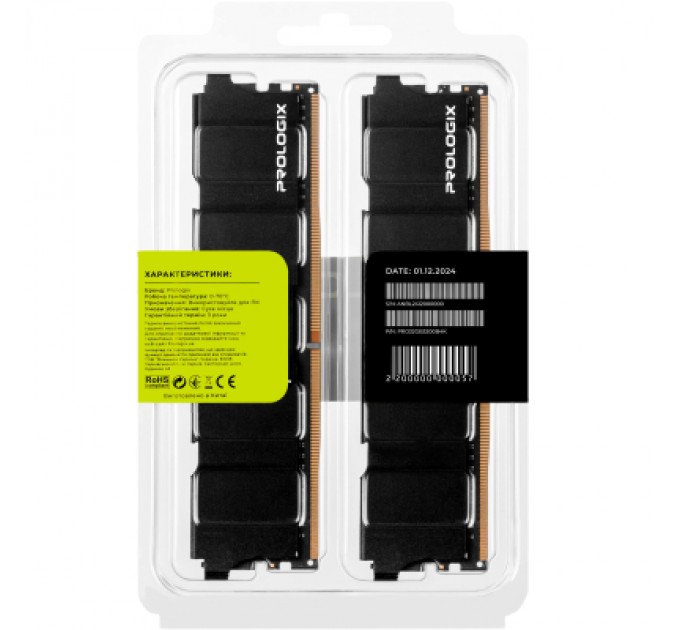 Prologix Модуль пам'яті для комп'ютера DDR4 32GB (2x16GB) 3200 MHz Black Prologix (PRO32GB3200B4K)