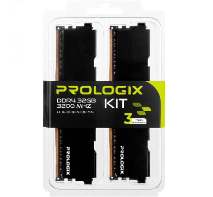 Prologix Модуль пам'яті для комп'ютера DDR4 32GB (2x16GB) 3200 MHz Black Prologix (PRO32GB3200B4K)