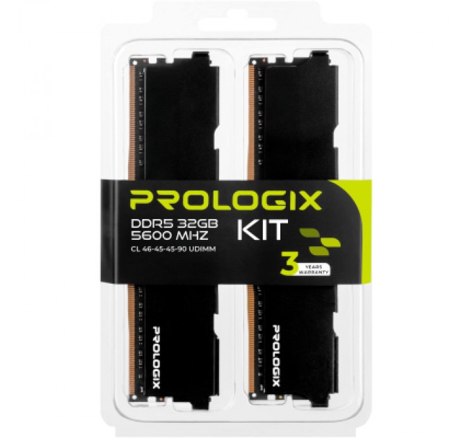 Prologix Модуль пам'яті для комп'ютера DDR5 32GB (2x16GB) 5600 MHz Black Prologix (PRO32GB5600B5K)