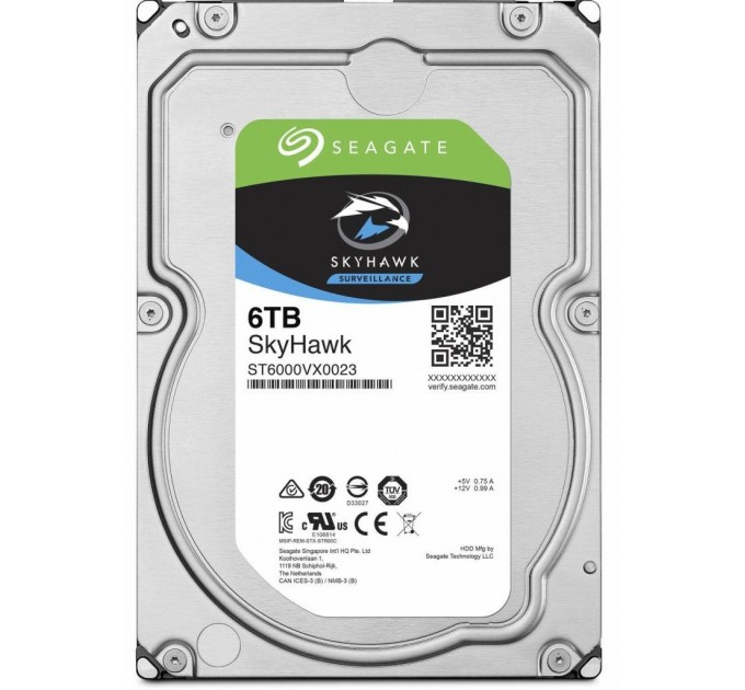 Seagate Накопичувач HDD SATA 6.0TB Seagate SkyHawk Surveillance 256MB (ST6000VX001)