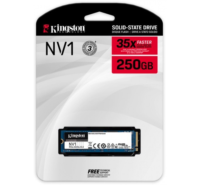 Kingston Накопичувач SSD  250GB M.2 NVMe Kingston NV1 M.2 2280 PCIe 3.0 x4 3D TLC (SNVS/250G)